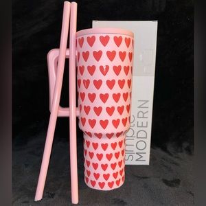 Sweetheart Simple Modern Pink and Red Heart 40oz Tumbler NEW in Box